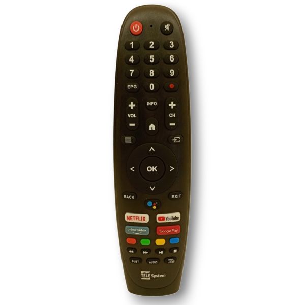 Original TELE System fjärrkontroll för Smart Android TV med röststyrning.