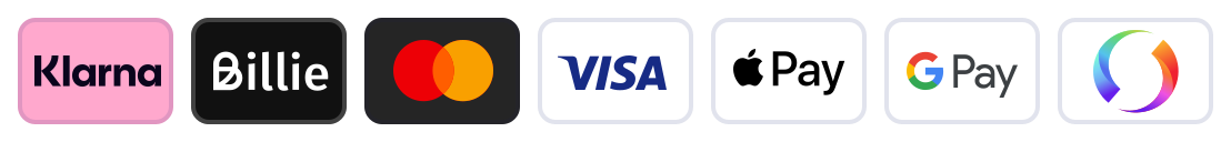 Klarna, Billie, Mastercard, Visa, Apple Pay, Google Pay och Swish